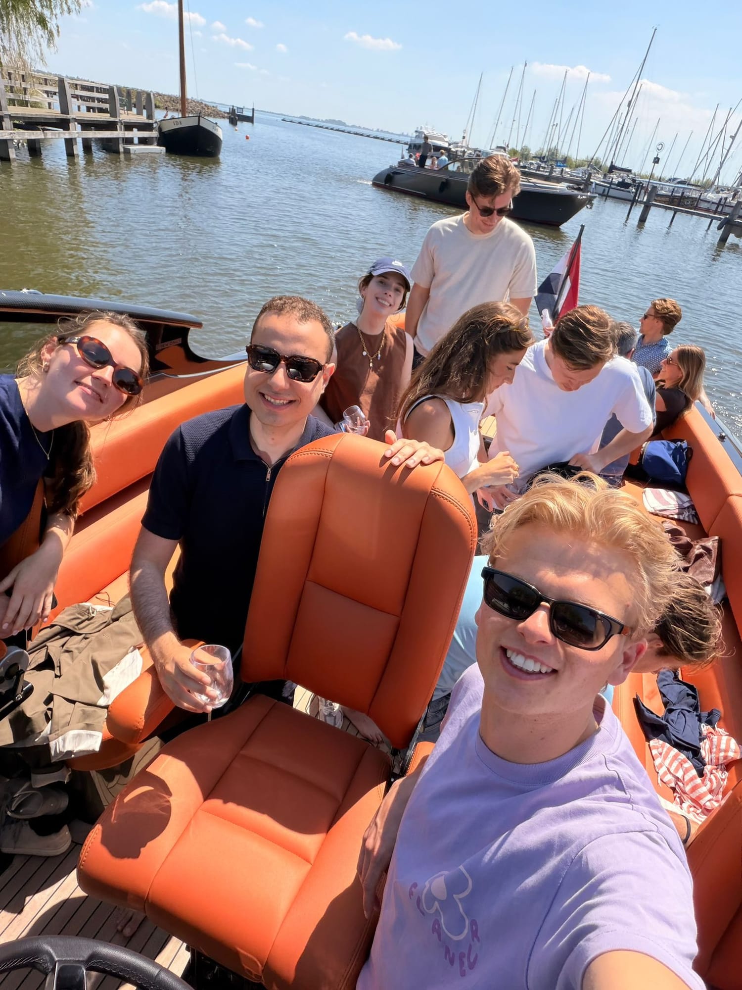 Team on the boat in the harbour